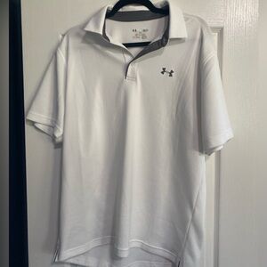 White mens under armour polo large